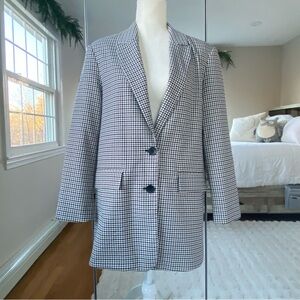 Zara Oversized Houndstooth Blazer Black Blue Ivory Medium